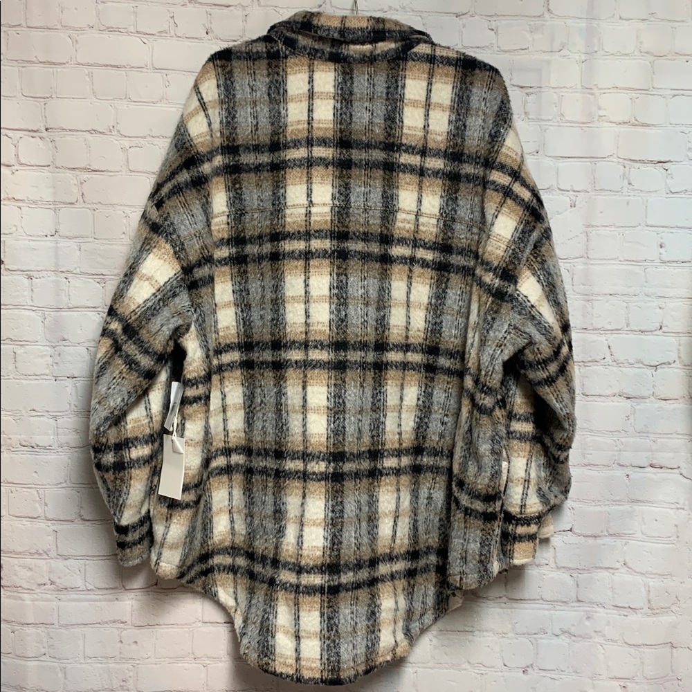 NEW Good American Gray and Cream Plaid Shacket Coat Size 2XL 3XL - Picture 8 of 10